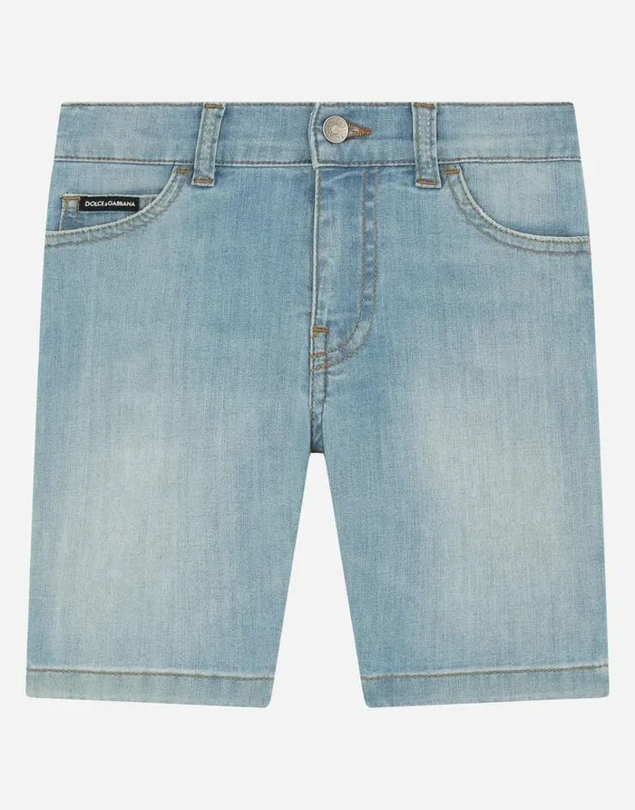 Dolce and Gabbana Trousers And Shorts Children Washed Stretch Denim Shorts Azure