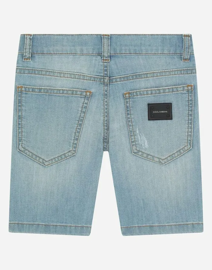 Dolce and Gabbana Trousers And Shorts Children Washed Stretch Denim Shorts Azure
