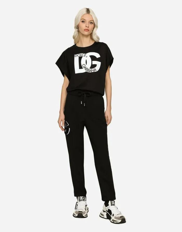 Dolce and Gabbana Trousers And Shorts Women Jogging Pants With DG Logo Patch Black Dolce and Gabbana Trousers And Shorts Women Jogging Pants With DG Logo Patch Black