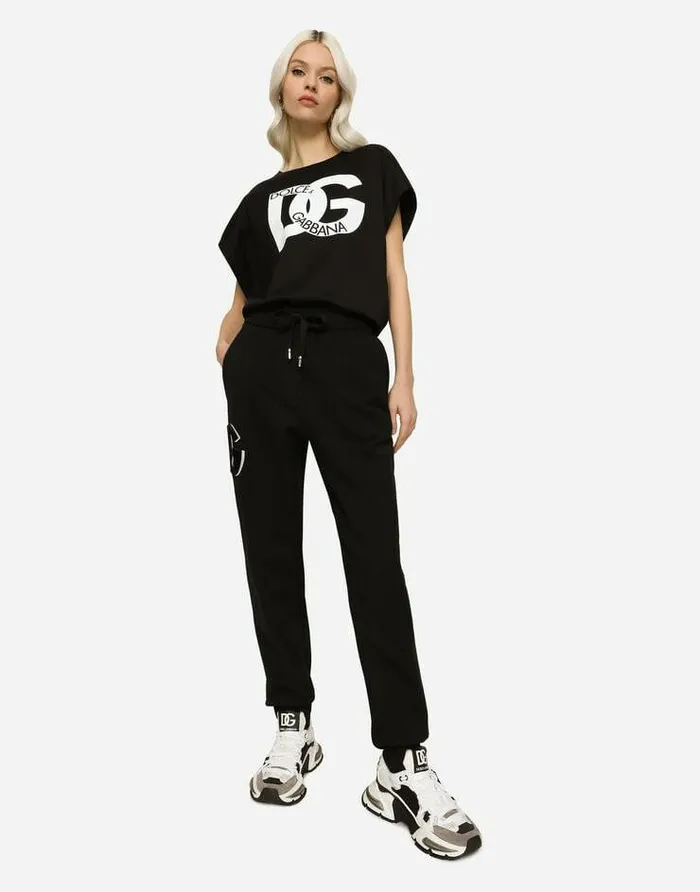 Dolce and Gabbana Trousers And Shorts Women Jogging Pants With DG Logo Patch Black Dolce and Gabbana Trousers And Shorts Women Jogging Pants With DG Logo Patch Black