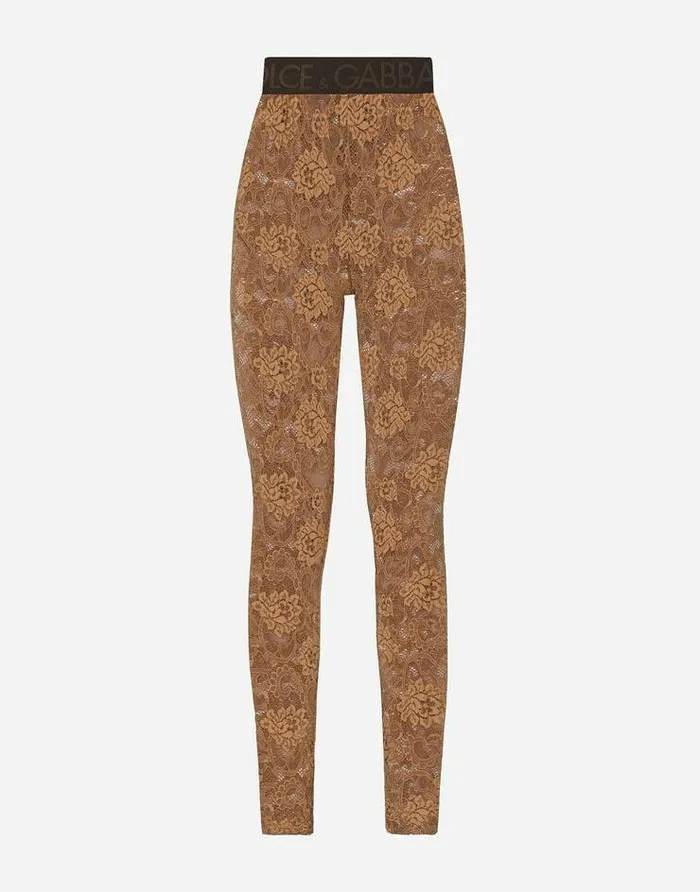 Dolce and Gabbana Trousers And Shorts Women Lace Leggings With Branded Elastic Beige Dolce and Gabbana Trousers And Shorts Women Lace Leggings With Branded Elastic Beige
