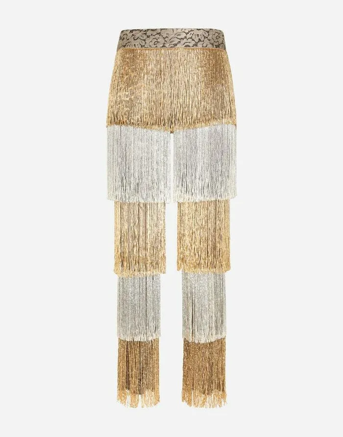 Dolce and Gabbana Trousers And Shorts Women Lace Pants With Beaded Fringing Multicolor Dolce and Gabbana Trousers And Shorts Women Lace Pants With Beaded Fringing Multicolor