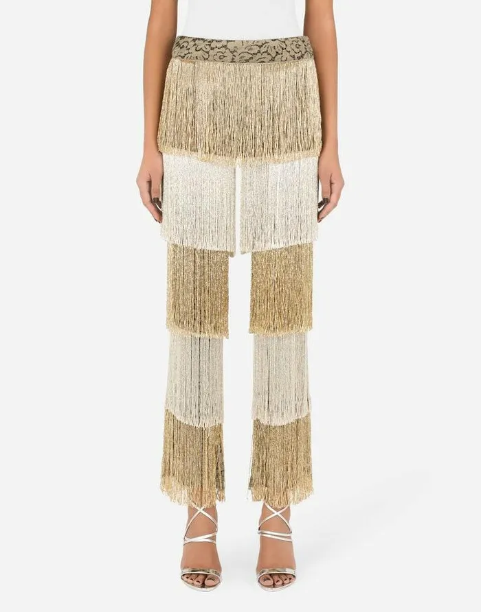 Dolce and Gabbana Trousers And Shorts Women Lace Pants With Beaded Fringing Multicolor Dolce and Gabbana Trousers And Shorts Women Lace Pants With Beaded Fringing Multicolor
