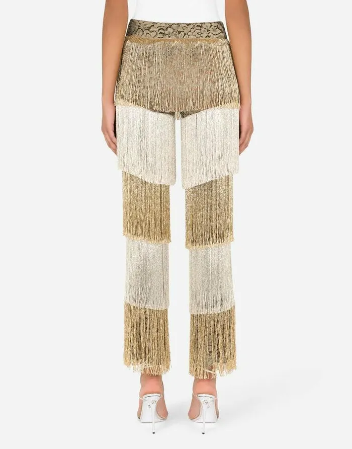 Dolce and Gabbana Trousers And Shorts Women Lace Pants With Beaded Fringing Multicolor Dolce and Gabbana Trousers And Shorts Women Lace Pants With Beaded Fringing Multicolor