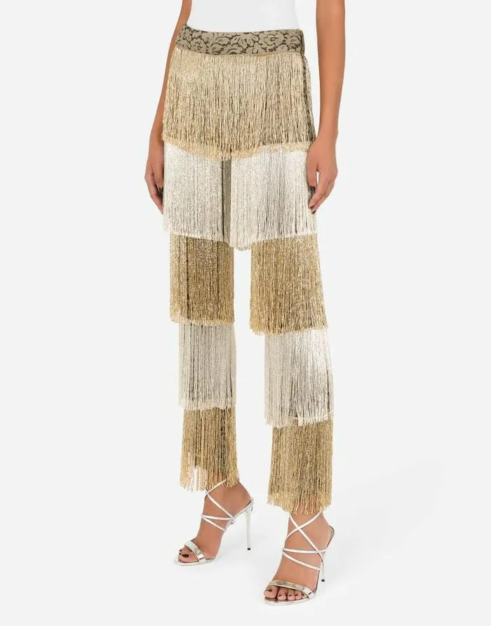Dolce and Gabbana Trousers And Shorts Women Lace Pants With Beaded Fringing Multicolor Dolce and Gabbana Trousers And Shorts Women Lace Pants With Beaded Fringing Multicolor