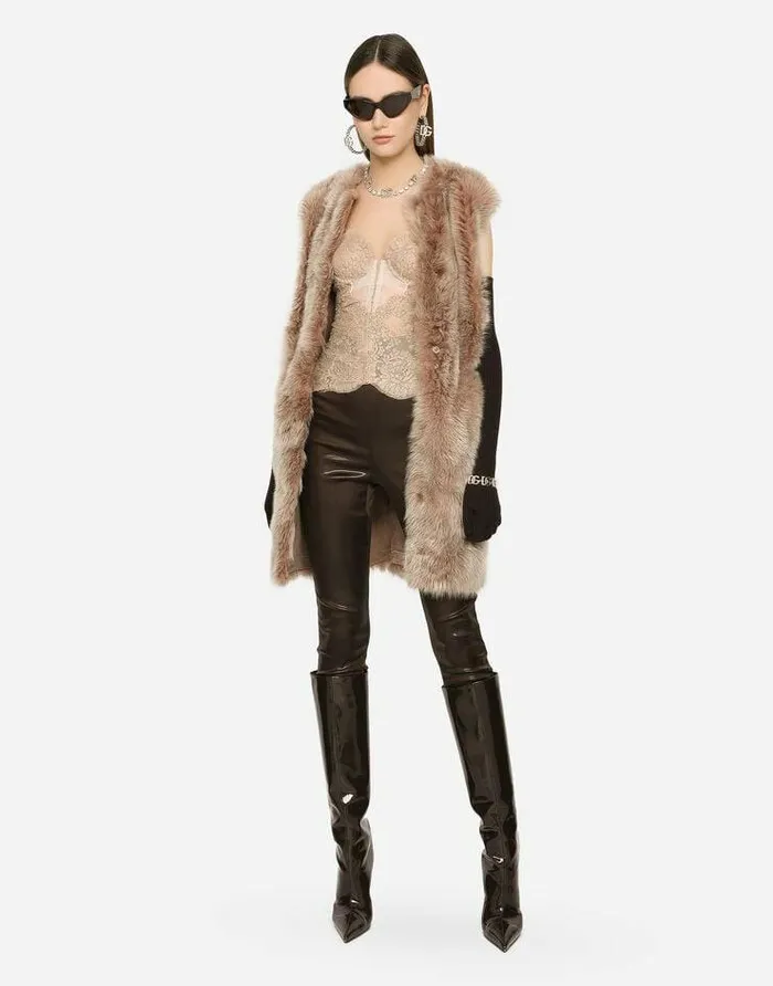 Dolce and Gabbana Trousers And Shorts Women Shiny Satin Leggings With Branded Elastic Brown