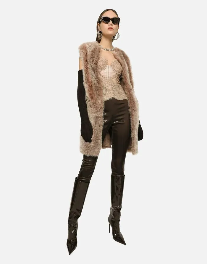 Dolce and Gabbana Trousers And Shorts Women Shiny Satin Leggings With Branded Elastic Brown