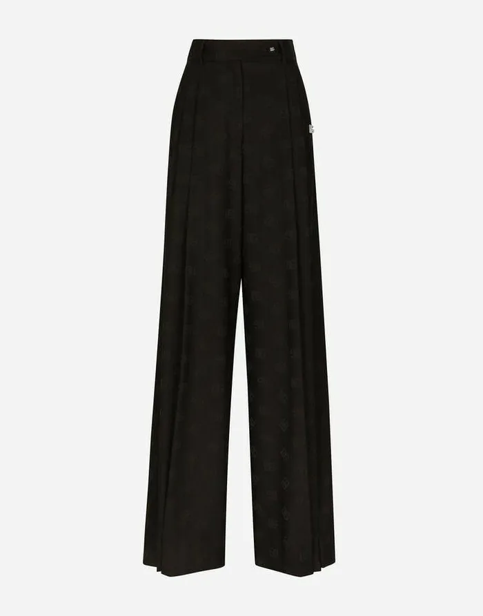 Dolce and Gabbana Trousers And Shorts Women Wool Jacquard Pants With Allover DG Logo Black