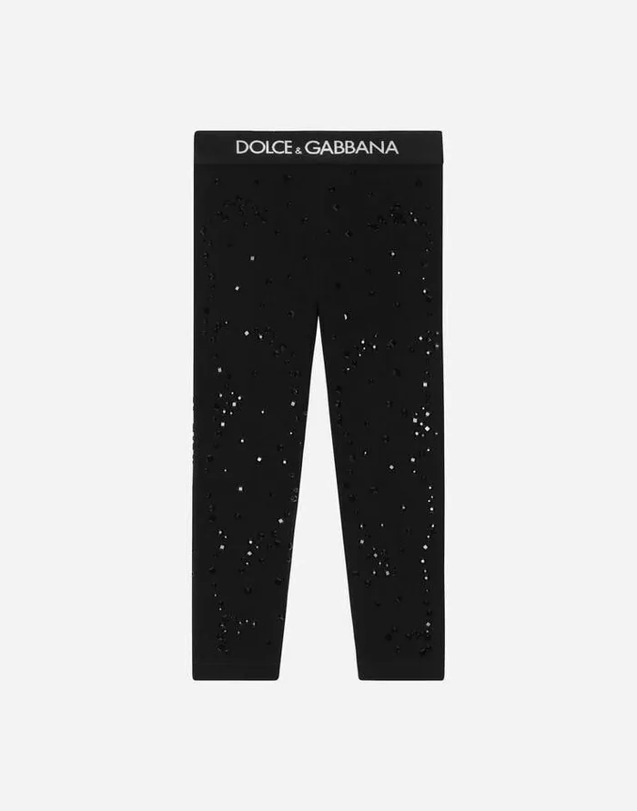 Dolce and Gabbana Trousers And Skirts Children Interlock Leggings With Fusible Rhinestones Multicolor Dolce and Gabbana Trousers And Skirts Children Interlock Leggings With Fusible Rhinestones Multicolor