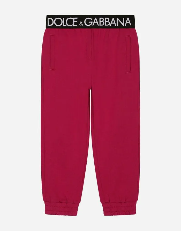 Dolce and Gabbana Trousers And Skirts Children Jersey Jogging Pants With Branded Elastic Fuchsia Dolce and Gabbana Trousers And Skirts Children Jersey Jogging Pants With Branded Elastic Fuchsia