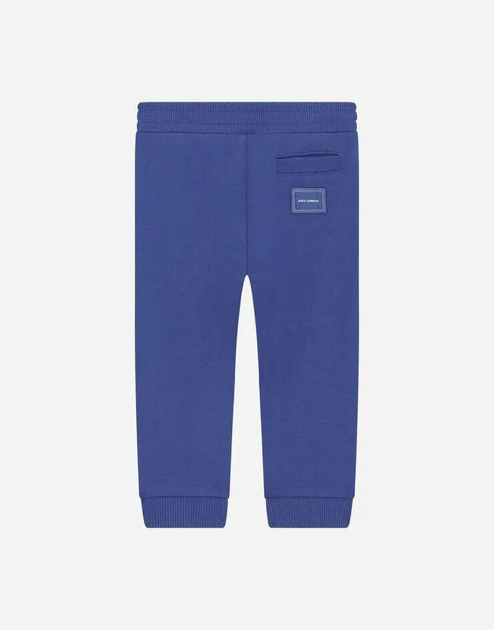 Dolce and Gabbana Trousers And Skirts Children Jersey Jogging Pants With Logo Plate Blue Dolce and Gabbana Trousers And Skirts Children Jersey Jogging Pants With Logo Plate Blue