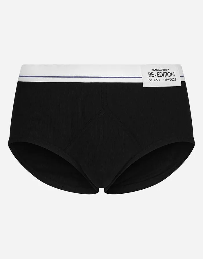 Dolce and Gabbana Underwear And Loungewear Men Finerib Cotton Brando Briefs With ReEdition Label Black
