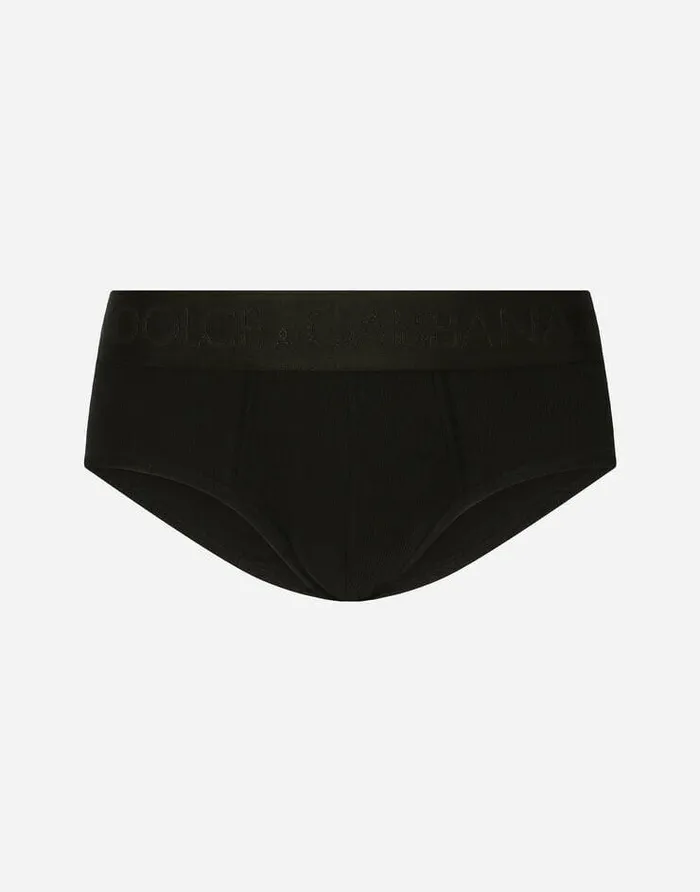 Dolce and Gabbana Underwear And Loungewear Men Ribbed Cotton Brando Briefs Black