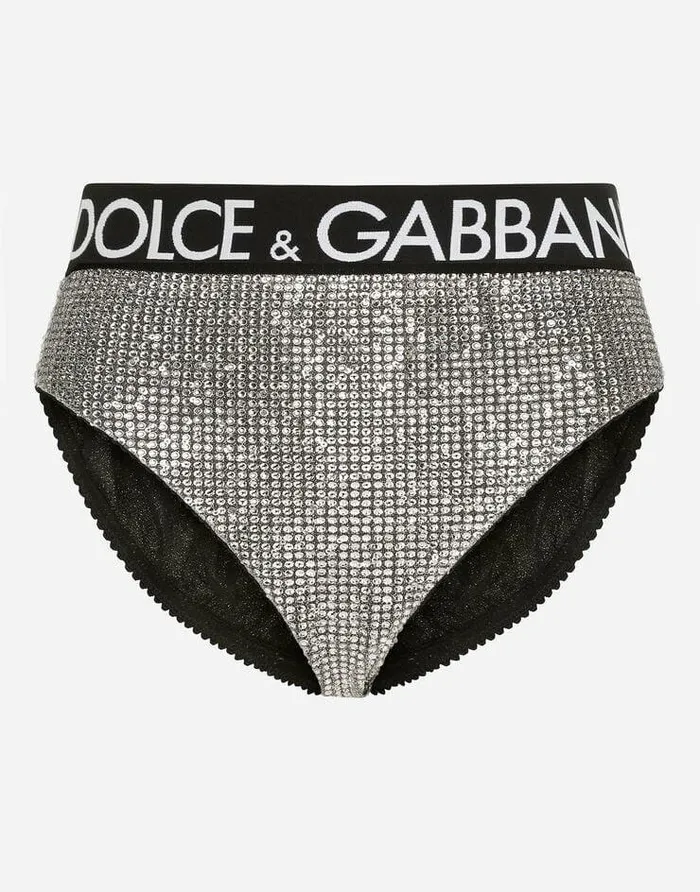 Dolce and Gabbana Underwear Women Highwaisted Briefs With Branded Elastic Silver