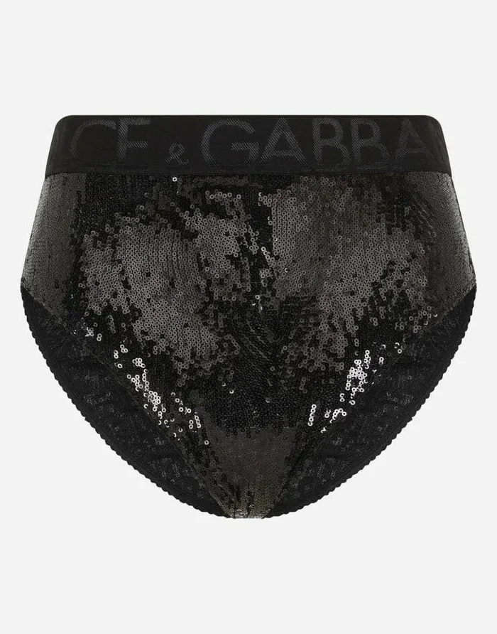 Dolce and Gabbana Underwear Women Microsequins Briefs With Branded Elastic Black