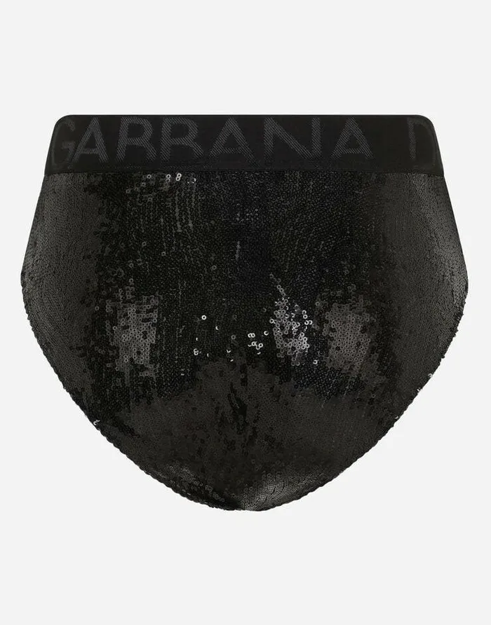 Dolce and Gabbana Underwear Women Microsequins Briefs With Branded Elastic Black
