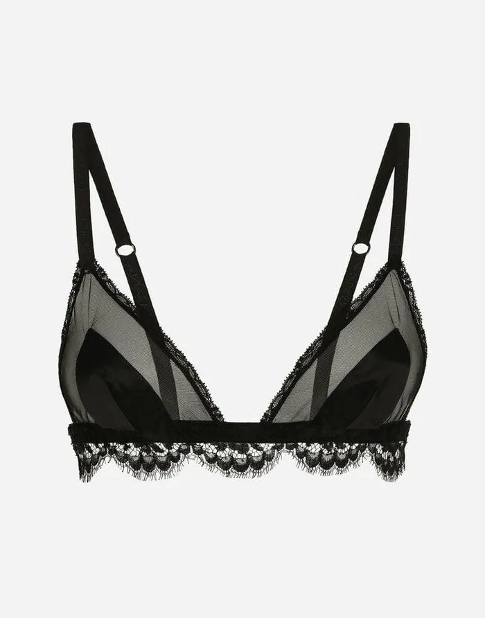 Dolce and Gabbana Underwear Women Satin Lace And Tulle Softcup Triangle Bra Black
