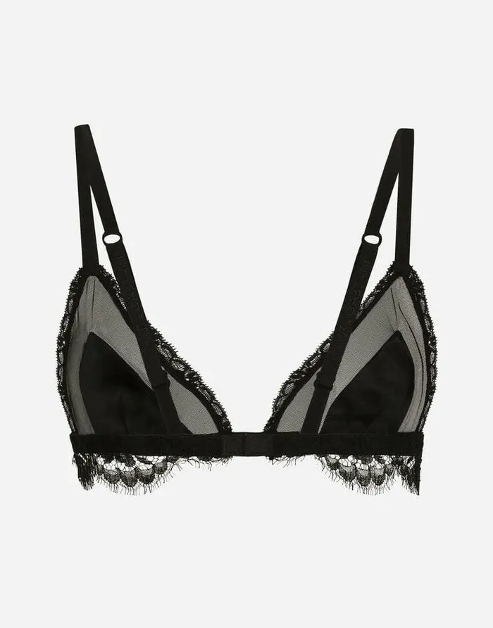 Dolce and Gabbana Underwear Women Satin Lace And Tulle Softcup Triangle Bra Black Dolce and Gabbana Underwear Women Satin Lace And Tulle Softcup Triangle Bra Black