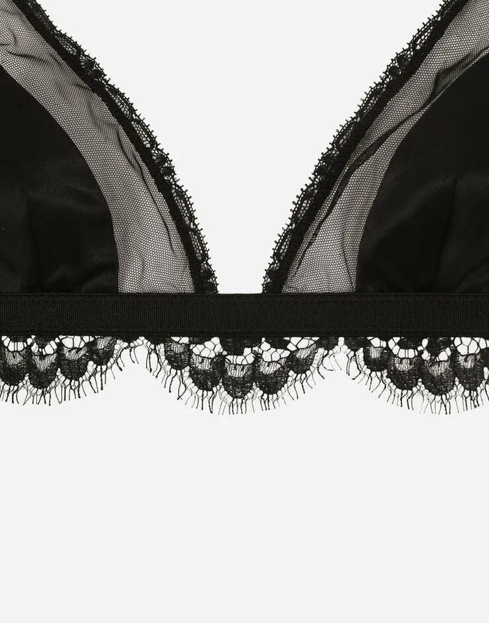 Dolce and Gabbana Underwear Women Satin Lace And Tulle Softcup Triangle Bra Black Dolce and Gabbana Underwear Women Satin Lace And Tulle Softcup Triangle Bra Black