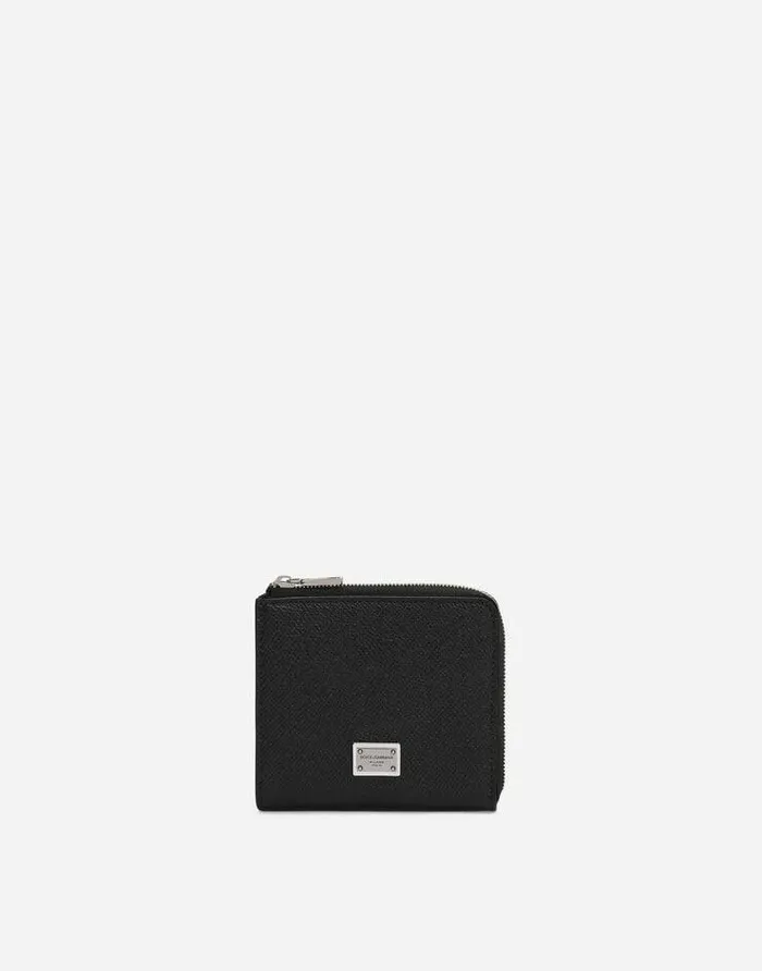 Dolce and Gabbana Wallets And Small Leather Goods Men Calfskin Card Holder With Branded Plate Black