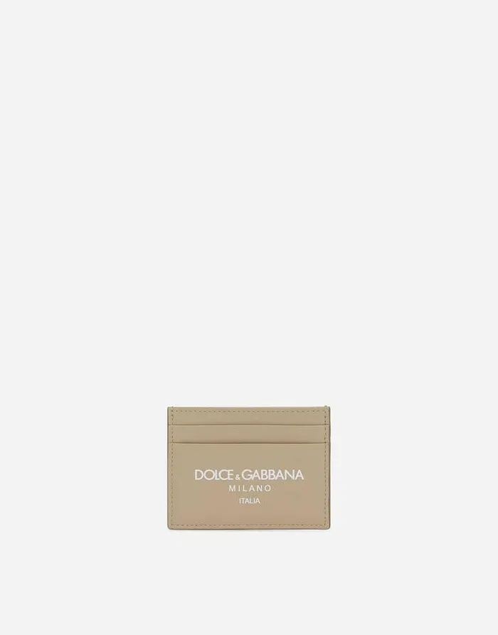 Dolce and Gabbana Wallets And Small Leather Goods Men Calfskin Card Holder With Logo Beige