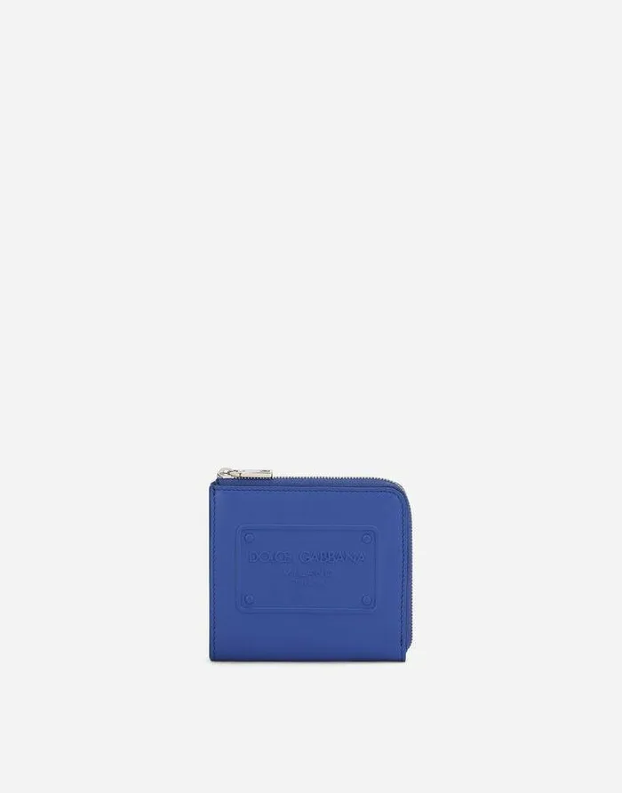 Dolce and Gabbana Wallets And Small Leather Goods Men Calfskin Card Holder With Raised Logo Blue