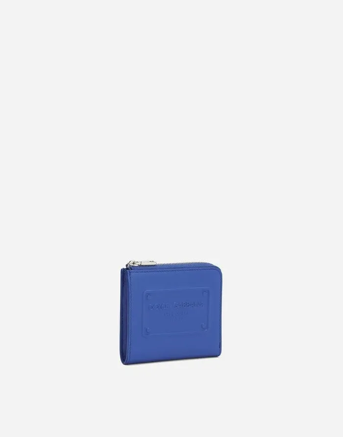 Dolce and Gabbana Wallets And Small Leather Goods Men Calfskin Card Holder With Raised Logo Blue Dolce and Gabbana Wallets And Small Leather Goods Men Calfskin Card Holder With Raised Logo Blue