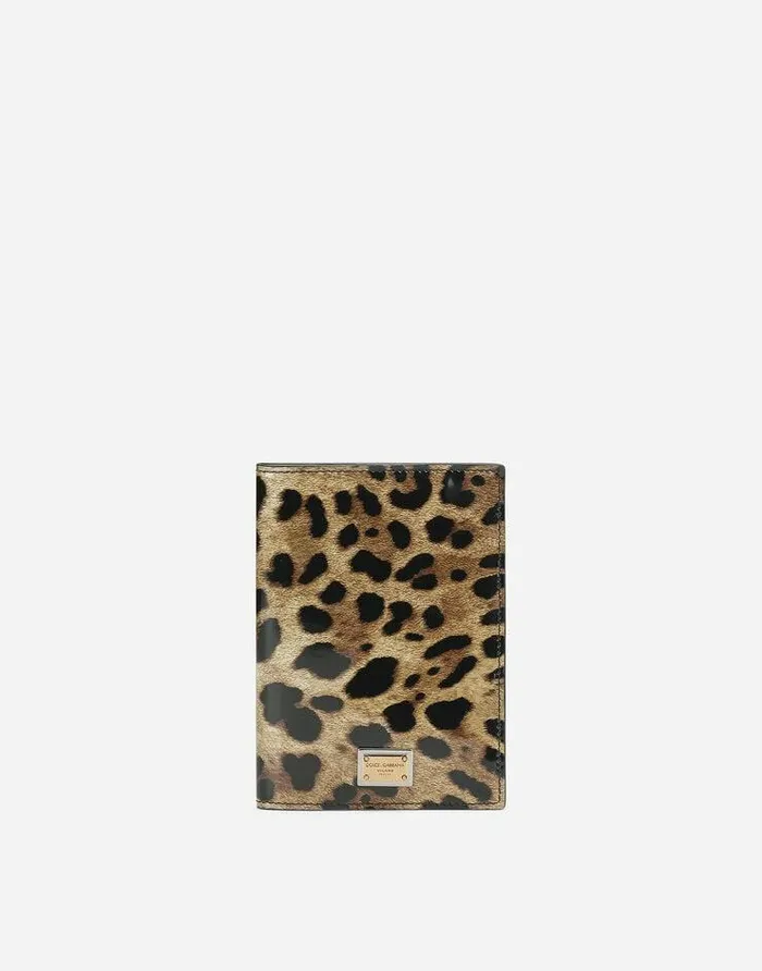 Dolce and Gabbana Wallets And Small Leather Goods Women Polished Calfskin Passport Holder With Leopard Print Animal Print
