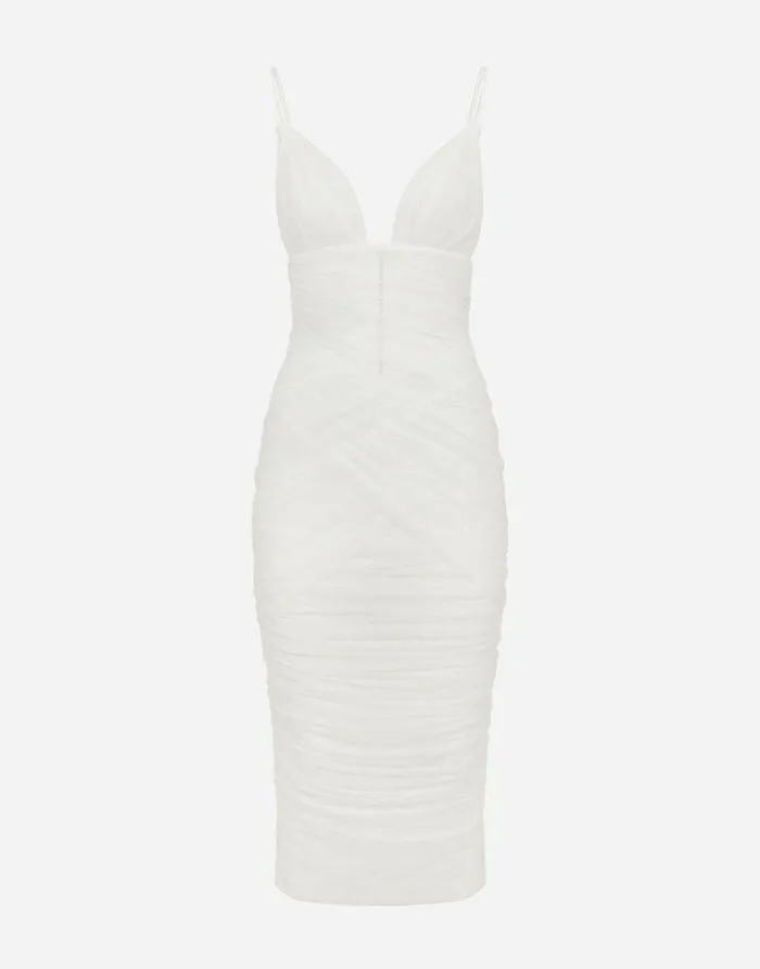Dolce and Gabbana Wear It Like DGCelebs Women Tulle Draped Calflength Dress White Dolce and Gabbana Wear It Like DGCelebs Women Tulle Draped Calflength Dress White