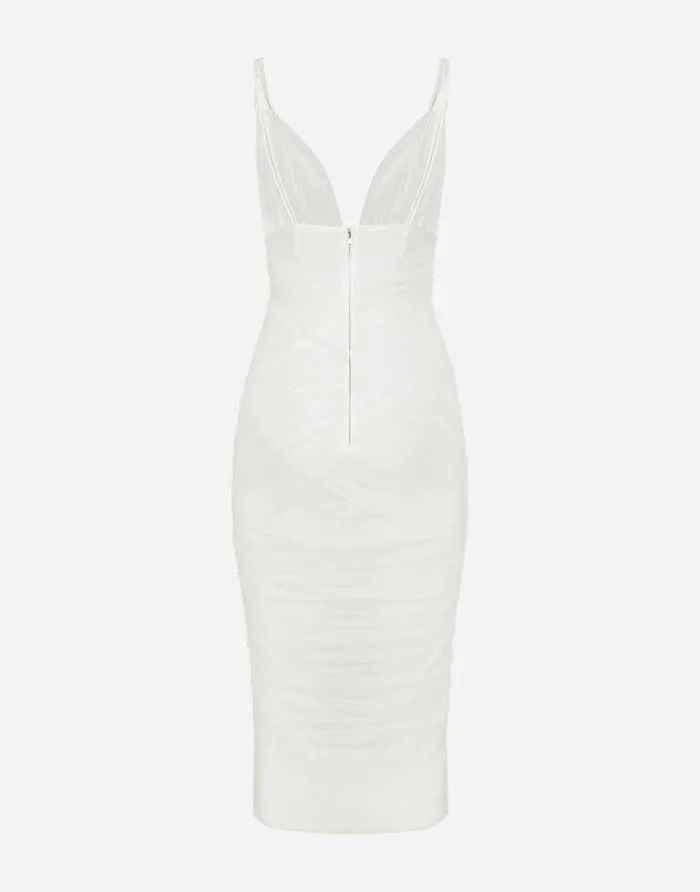 Dolce and Gabbana Wear It Like DGCelebs Women Tulle Draped Calflength Dress White Dolce and Gabbana Wear It Like DGCelebs Women Tulle Draped Calflength Dress White