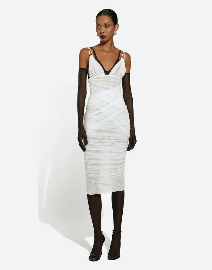Dolce and Gabbana Wear It Like DGCelebs Women Tulle Draped Calflength Dress White Dolce and Gabbana Wear It Like DGCelebs Women Tulle Draped Calflength Dress White