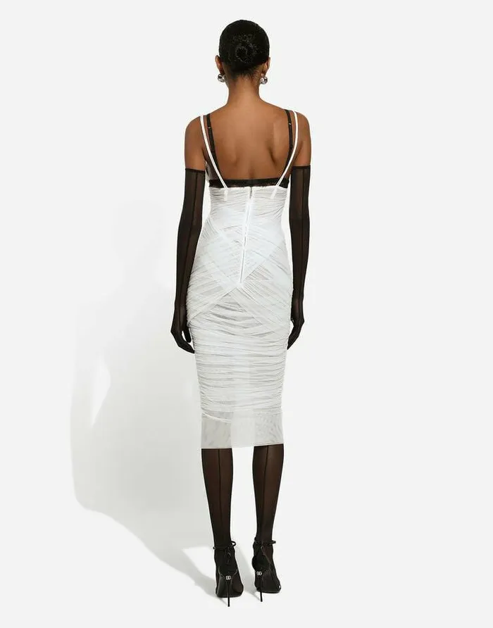 Dolce and Gabbana Wear It Like DGCelebs Women Tulle Draped Calflength Dress White Dolce and Gabbana Wear It Like DGCelebs Women Tulle Draped Calflength Dress White