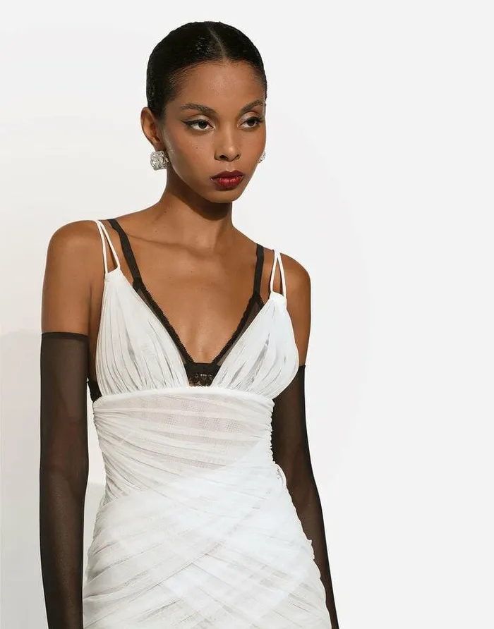 Dolce and Gabbana Wear It Like DGCelebs Women Tulle Draped Calflength Dress White Dolce and Gabbana Wear It Like DGCelebs Women Tulle Draped Calflength Dress White