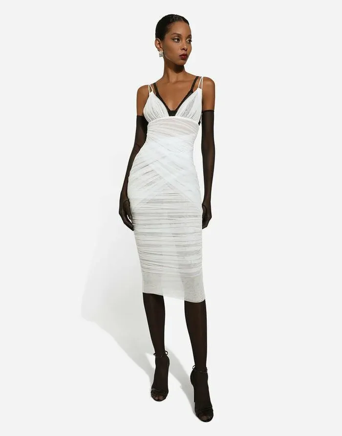 Dolce and Gabbana Wear It Like DGCelebs Women Tulle Draped Calflength Dress White Dolce and Gabbana Wear It Like DGCelebs Women Tulle Draped Calflength Dress White