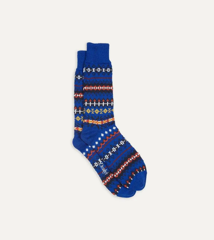 Drake039s Blue Fair Isle Wool Cotton Socks 8211 Accessories