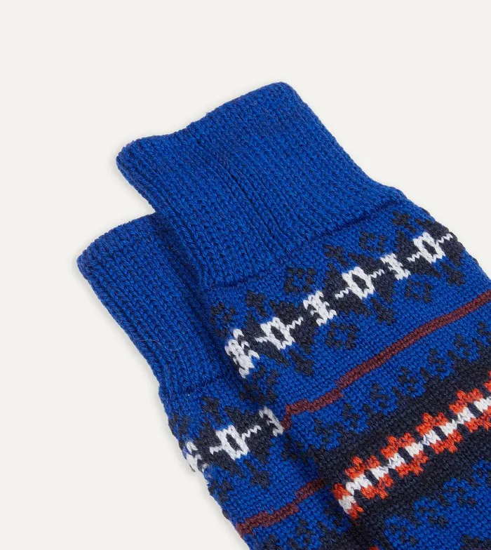 Drake039s Blue Fair Isle Wool Cotton Socks 8211 Accessories