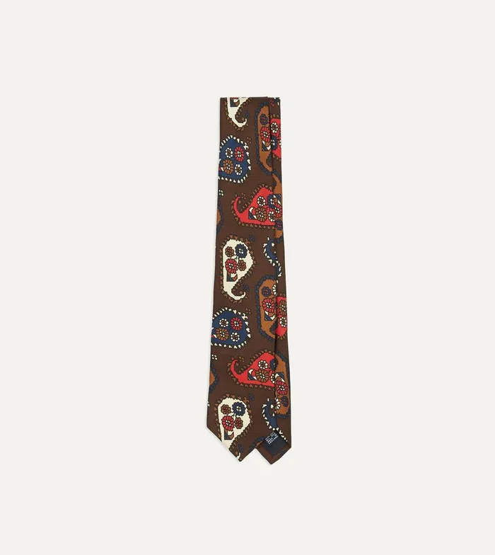 Drake039s Brown Geometric Paisley Print Twill Silk Tipped Tie 8211 Ties