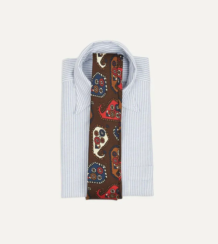 Drake039s Brown Geometric Paisley Print Twill Silk Tipped Tie 8211 Ties