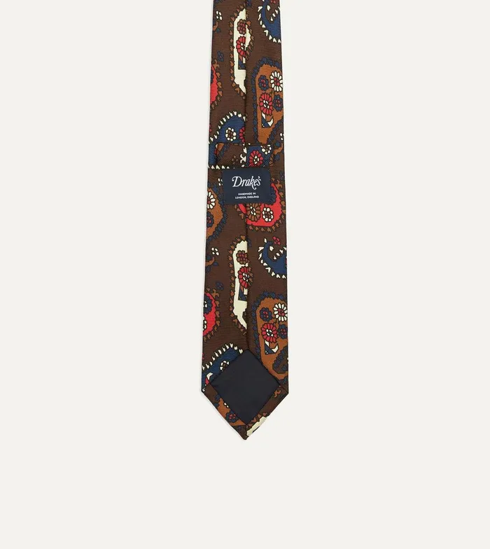 Drake039s Brown Geometric Paisley Print Twill Silk Tipped Tie 8211 Ties