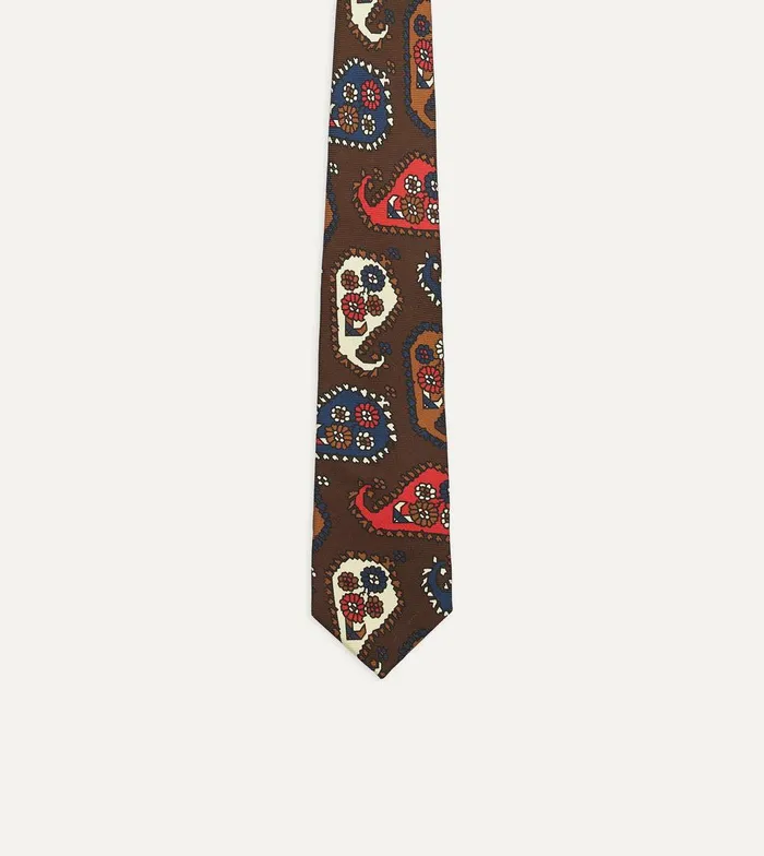 Drake039s Brown Geometric Paisley Print Twill Silk Tipped Tie 8211 Ties
