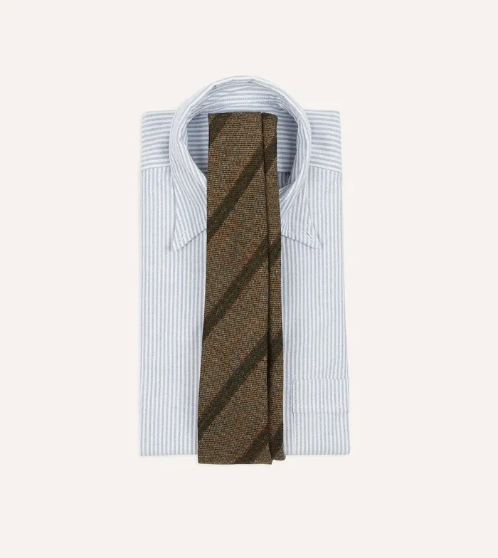 Drake039s Brown Sandwich Stripe Hand Rolled Wool Tie 8211 Ties