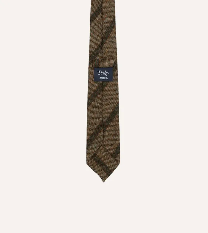 Drake039s Brown Sandwich Stripe Hand Rolled Wool Tie 8211 Ties