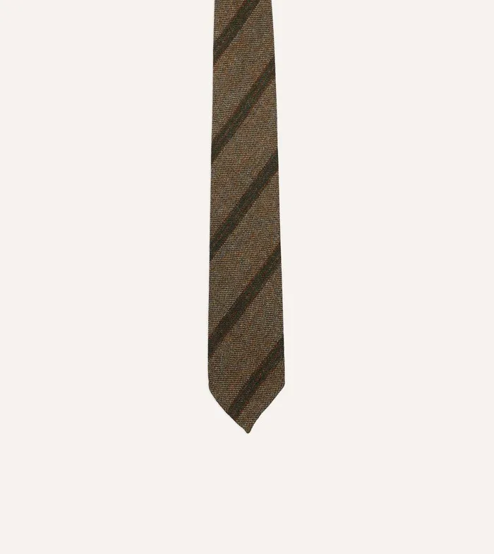 Drake039s Brown Sandwich Stripe Hand Rolled Wool Tie 8211 Ties