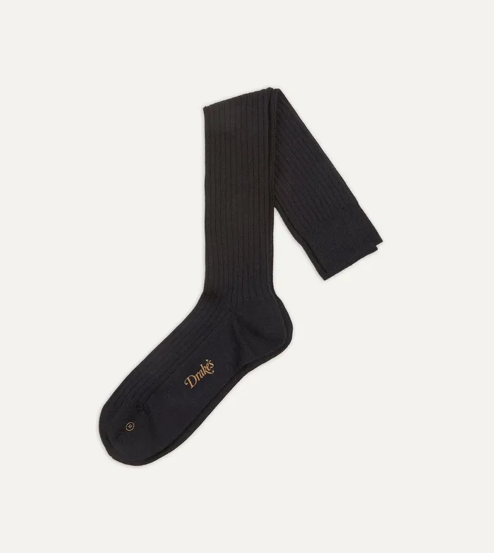 Drake039s Dark Navy Wool OvertheCalf Socks 8211 Accessories