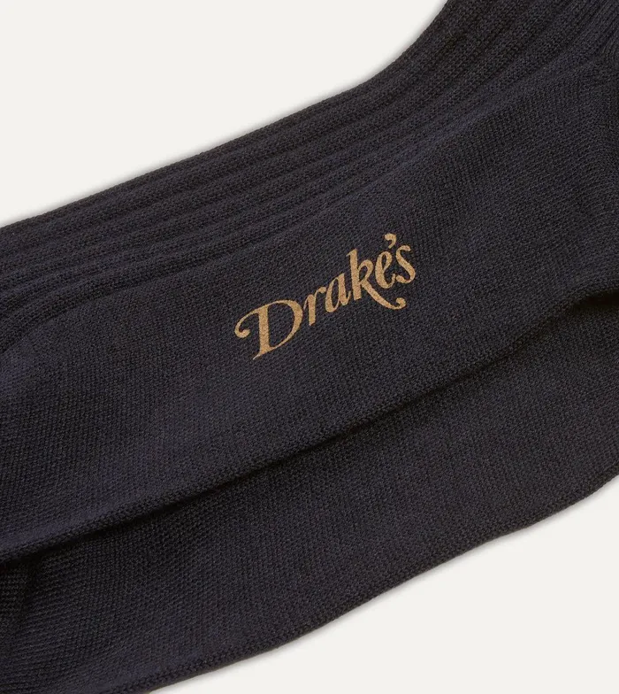 Drake039s Dark Navy Wool OvertheCalf Socks 8211 Accessories