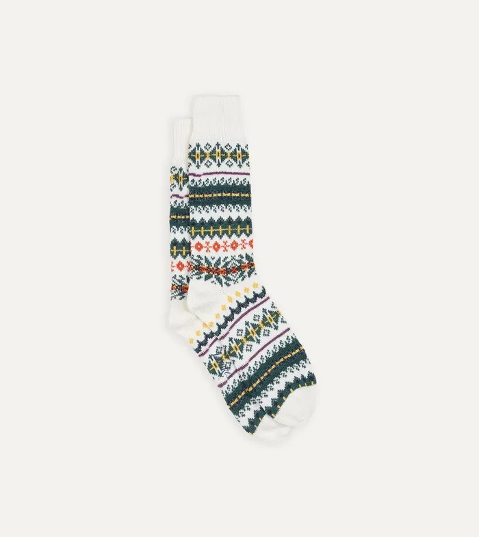 Drake039s Ecru Fair Isle Wool Cotton Socks 8211 Accessories