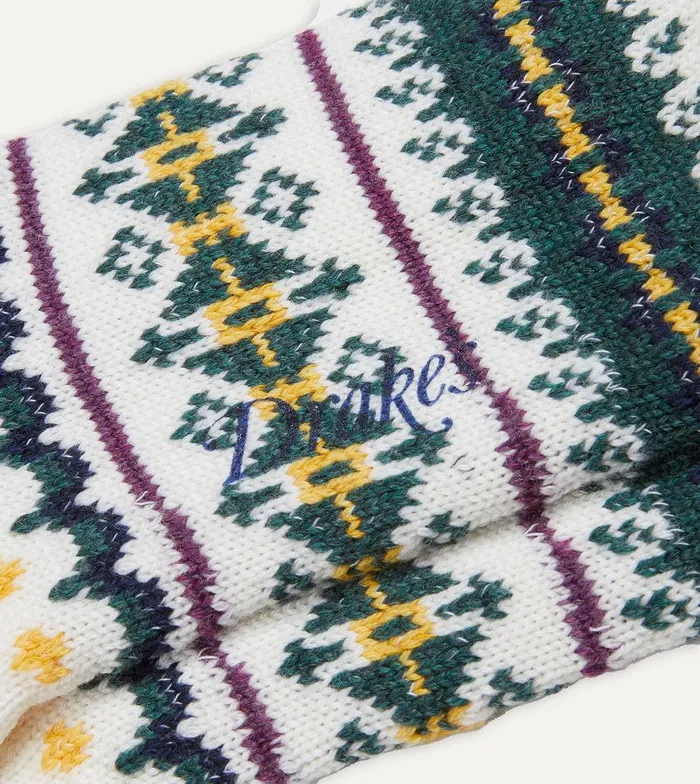 Drake039s Ecru Fair Isle Wool Cotton Socks 8211 Accessories