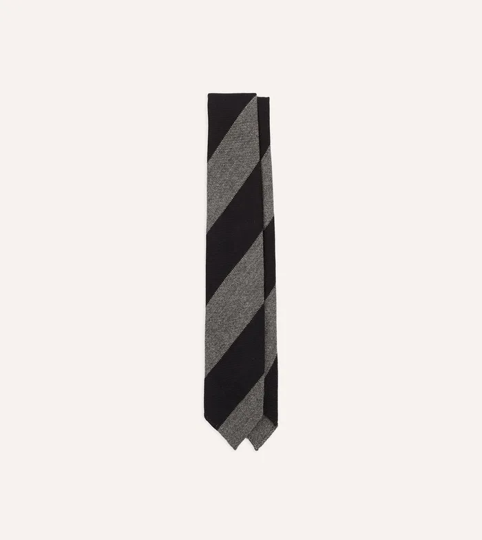 Drake039s Grey And Black Block Stripe Hand Rolled Wool Tie 8211 Ties