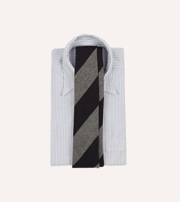 Drake039s Grey And Black Block Stripe Hand Rolled Wool Tie 8211 Ties