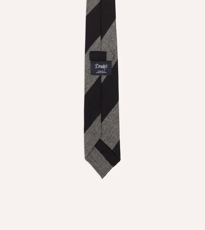 Drake039s Grey And Black Block Stripe Hand Rolled Wool Tie 8211 Ties
